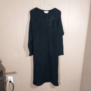 Vintage 80's-90's Lambswool Angora Black Sweater Dress Sz Medium CJ Barret Beads